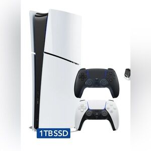 PS5 console with 2 controllers and two games,FIFA 2024 and other